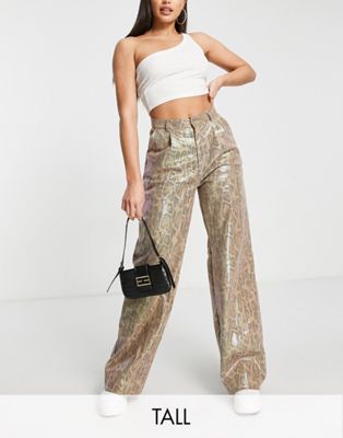 Missguided Tall wide leg trousers in snake print
