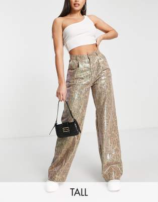 Missguided Tall Missguided Tall wide leg trousers in snake print-Brown