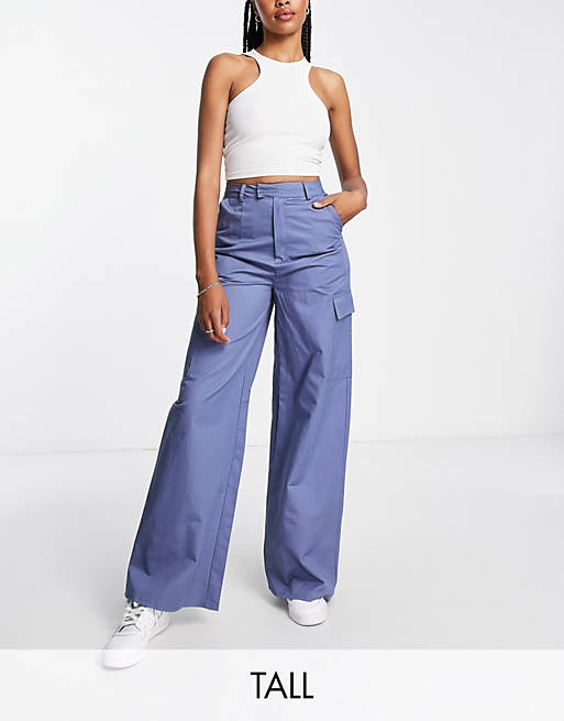 Missguided Tall wide leg twill cargo pants in blue