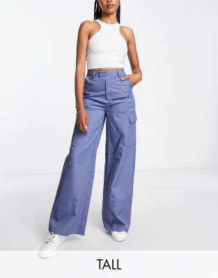 Missguided Tall wide leg twill cargo trouser in blue - ASOS Price Checker