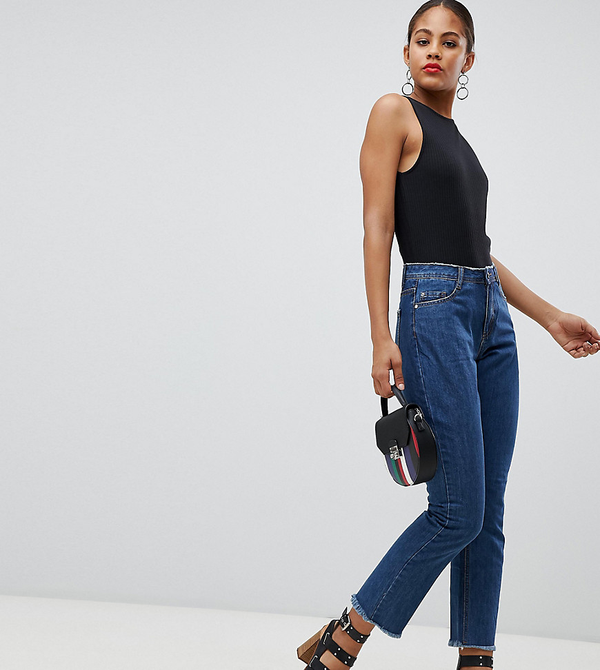 Missguided Tall Wrath kick flare jeans in mid wash-Blue