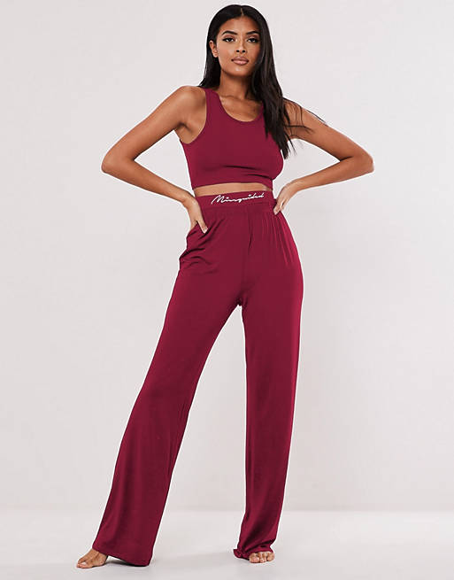 Missguided tank and wide leg pants pajama set in burgundy