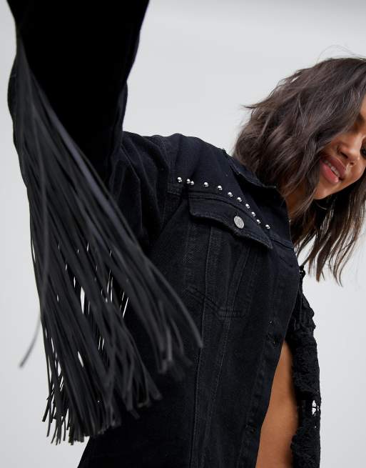 Missguided black deals fringe jacket