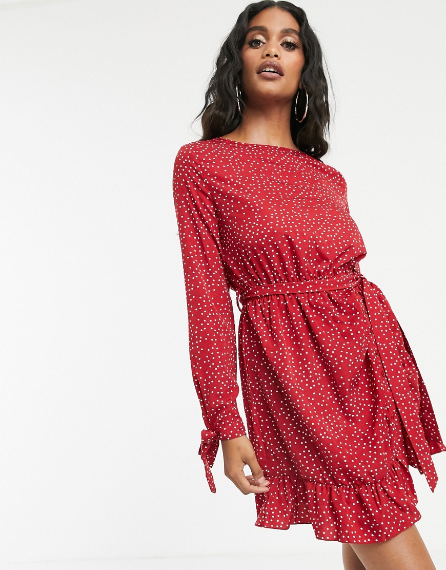 Missguided tea dress with frill hem in red polka dot