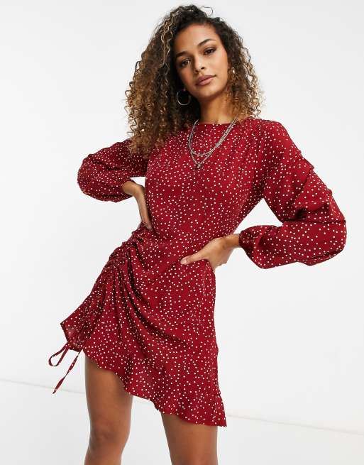 Missguided tea dress with ruched side in red polka