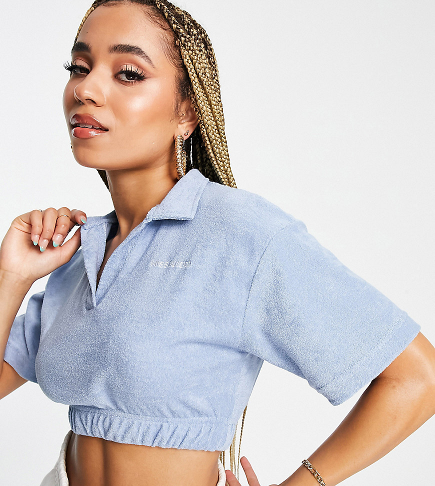 Missguided terry crop polo top in blue - part of a set-Blues