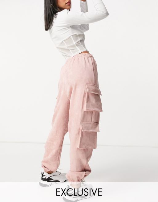 Missguided textured cargo jogger with pocket detail in pink