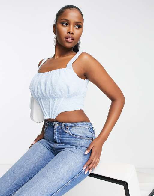 behagelig Nonsens håndtering Missguided textured corset top in light blue | ASOS