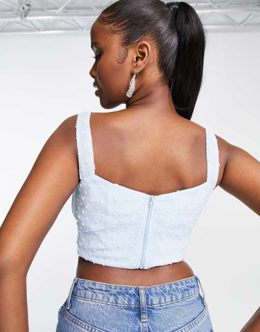 Missguided textured corset top in light blue