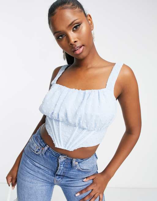 Missguided textured corset top in light blue