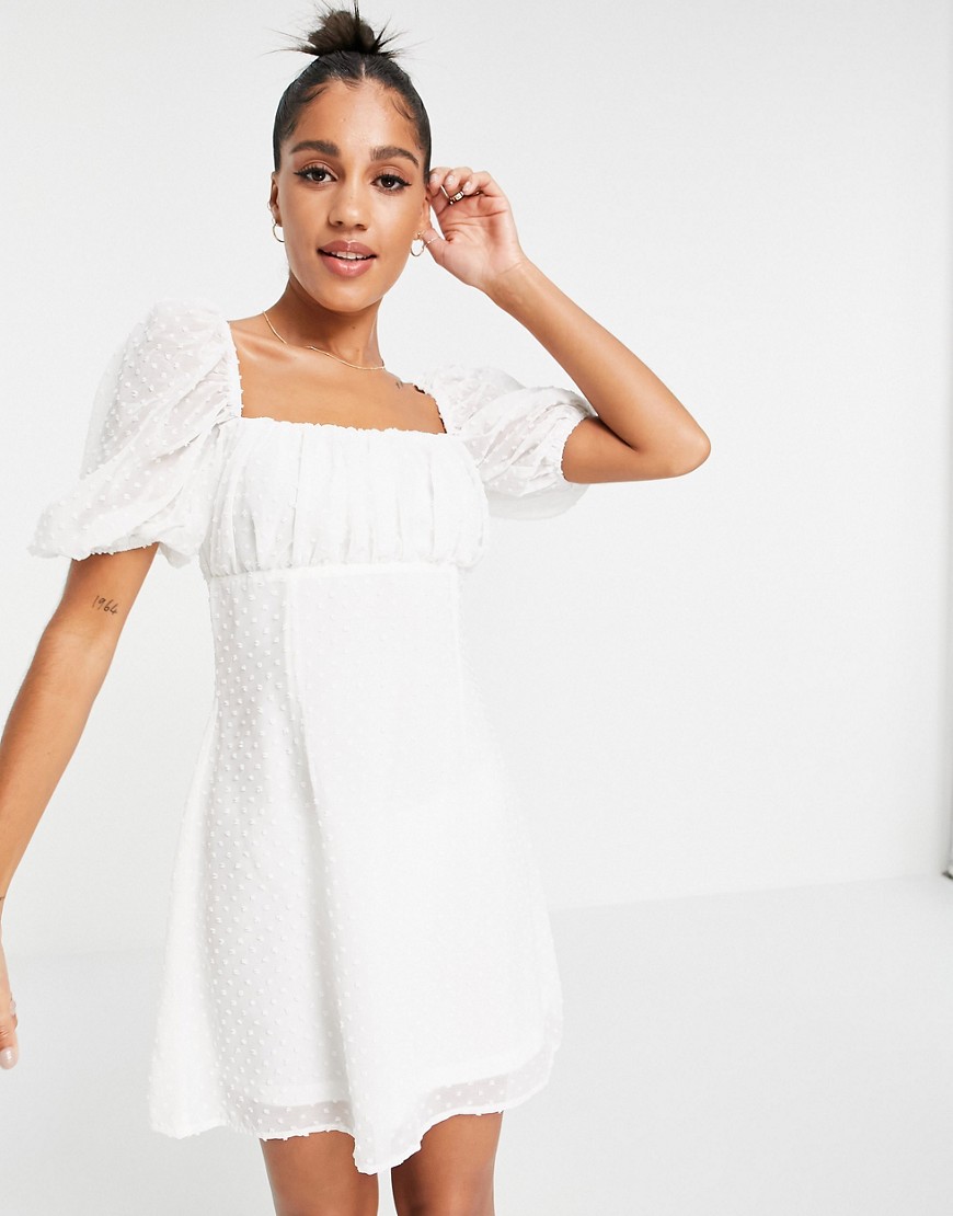 Missguided textured dress with ruched bust in white