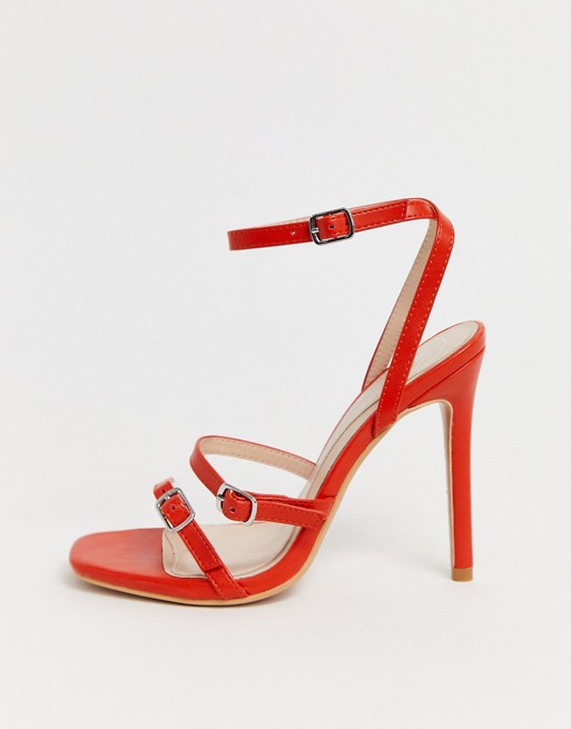 Missguided three strap barely there heeled sandal with buckle detail in ...