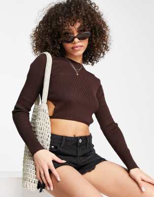 Missguided Missguided tie back crop top in chocolate-Brown