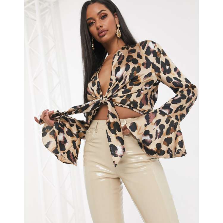 Missguided satin wrap body in hot sale leopard print