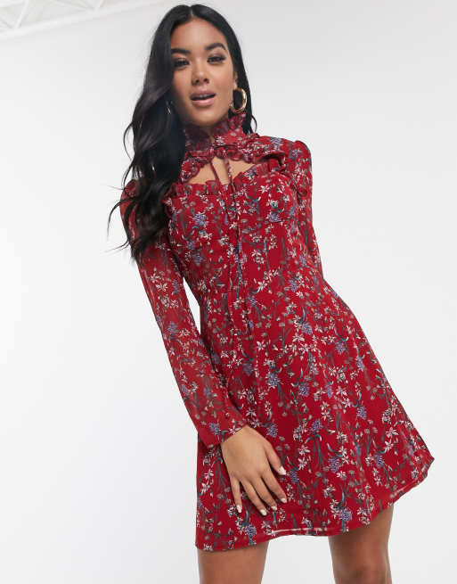 Missguided floral high neck trim sales tea dress