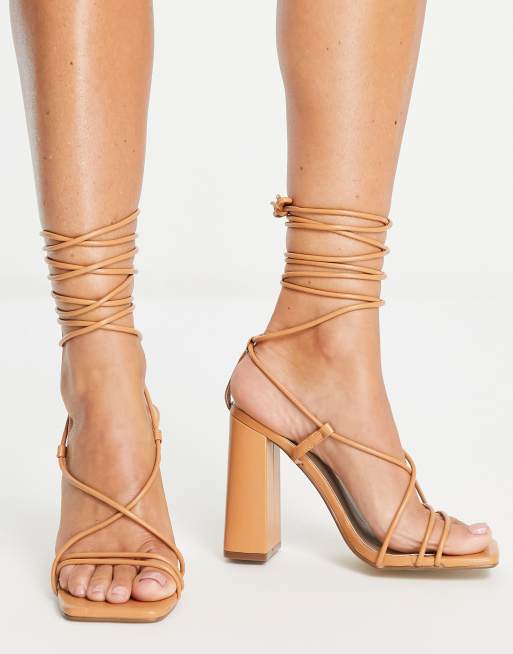 Tan tie up heels sale