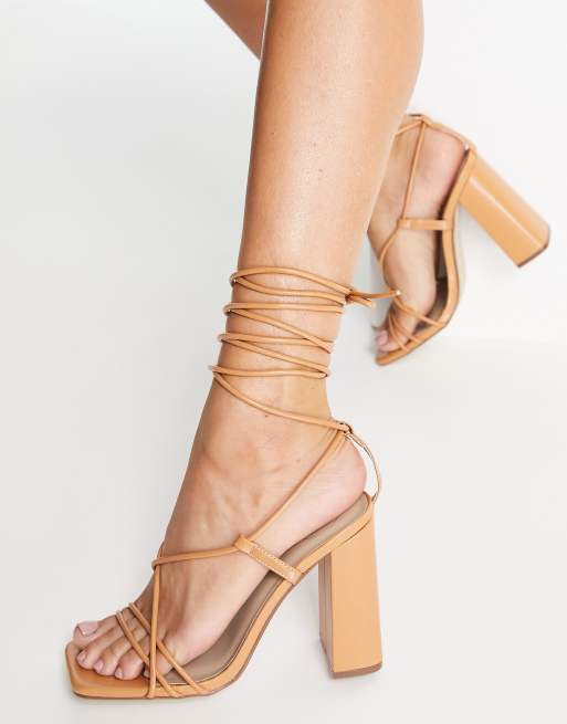 Nude tie hot sale up block heels