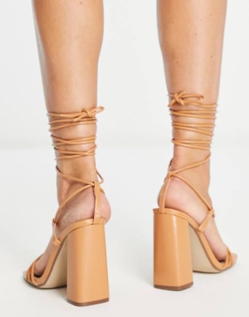 Tan lace hot sale up block heels