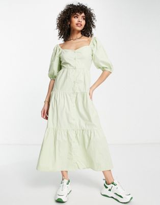 Missguided tiered button through smock dress in mint