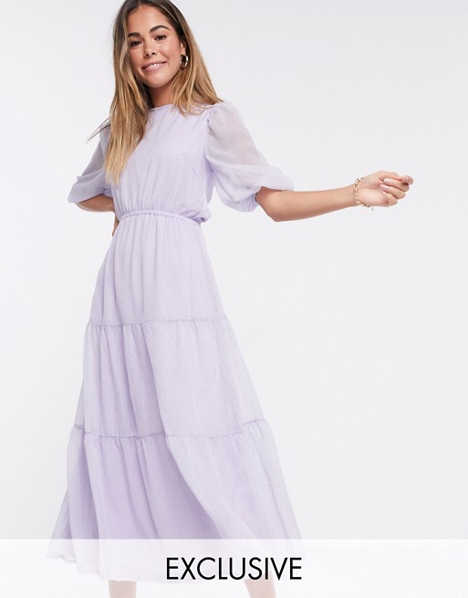 Missguided tiered maxi dress in lilac