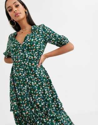 missguided premium rose embroidered tiered midi dress