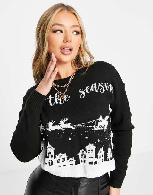 Missguided tis the season Christmas jumper in black ASOS