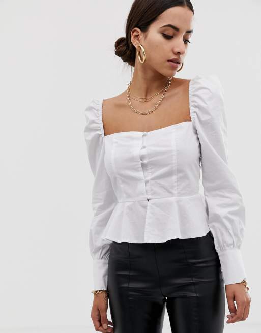 Missguided - Top à basque et encolure carrée - Blanc
