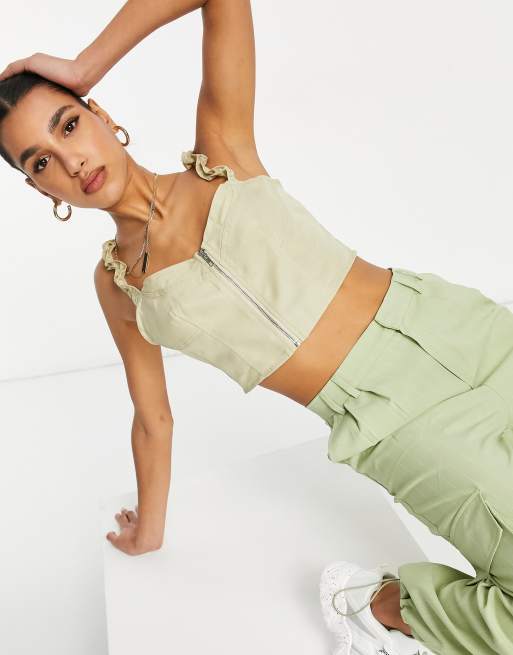 Missguided - Top a corsetto color champagne con zip davanti