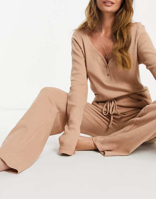 Missguided top and pants loungewear set in camel