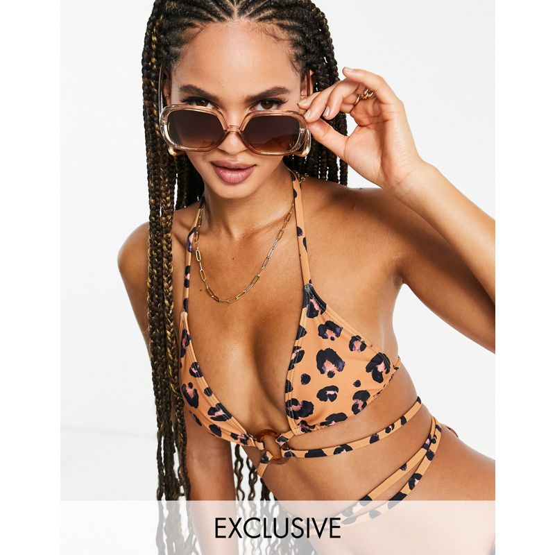 Bikini Donna Missguided - Top bikini con fascette e stampa leopardata