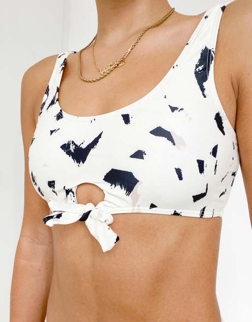Missguided - Top bikini con nodo sul davanti e stampa leopardata bianca e nera, 3 di 4