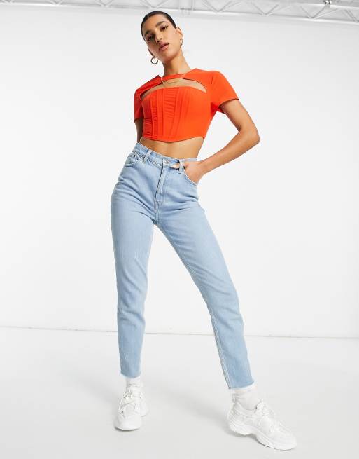 Missguided top with corset detail in orange