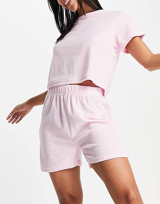 Missguided towelling tee and shorts set in pink