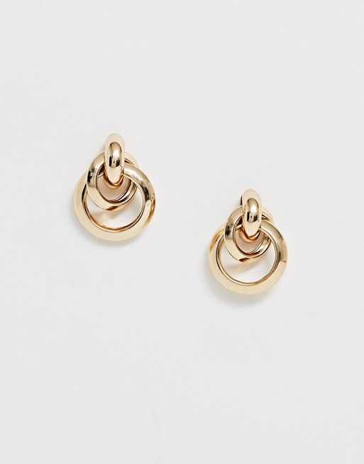Missguided triple hoop drop earrings in gold