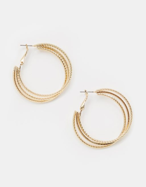 Download Missguided triple layer hoop earrings in gold | ASOS