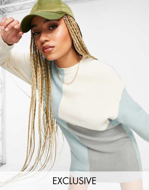 Missguided - Trui jurk met kleurvlakken in blauwgroen en crème