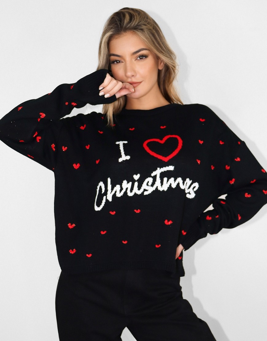 Missguided - Trui met 'I love Christmas'-print in zwart
