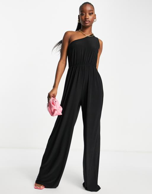 Missguided - Tætsiddende jumpsuit med oneshoulder-snit i sort