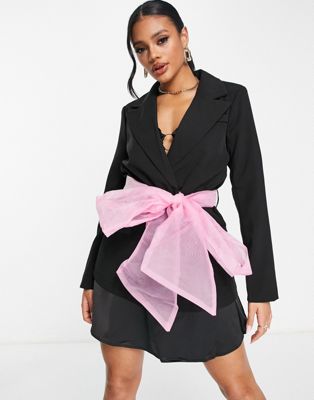 Missguided tulle belted blazer in black