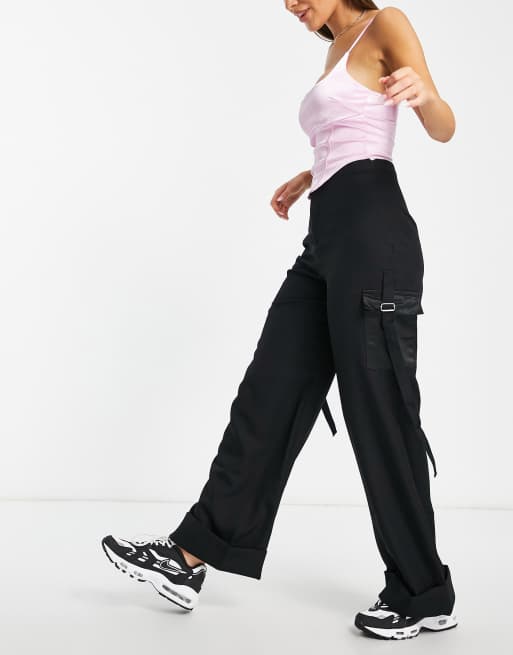 Black cuffed best sale cargo pants womens