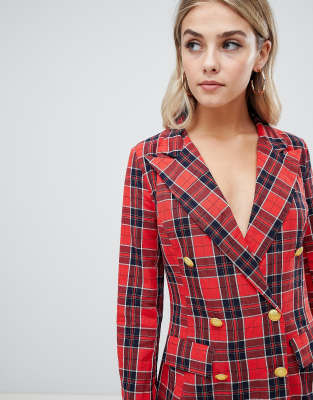 red plaid blazer dress