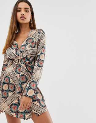 Missguided twist satin dress in paisley-Multi