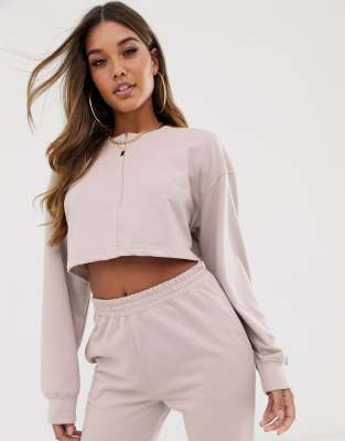 cropped zip front sweatshirt