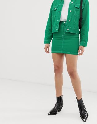 green denim mini skirt