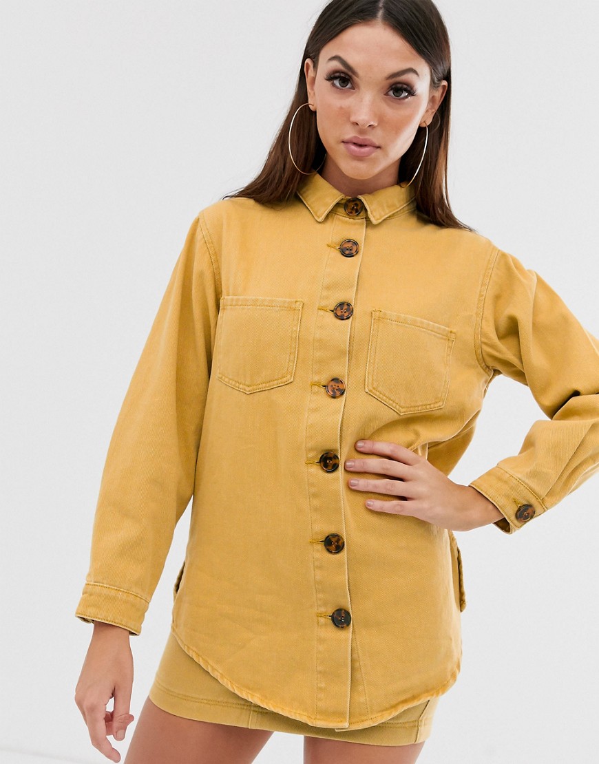 Missguided two-piece denim shacket in mustard-Yellow