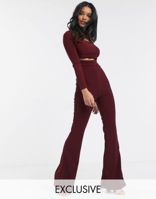 maroon flare pants