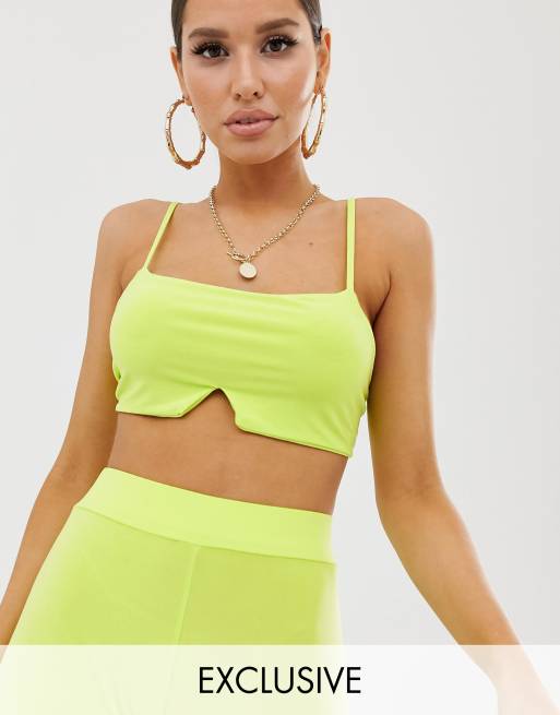 Missguided hammered satin tie front bralet in lime