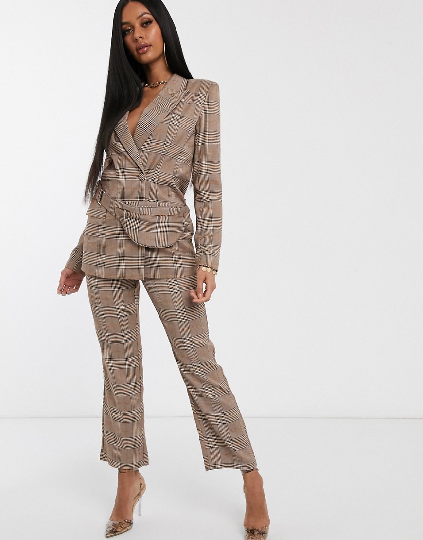 Missguided two-piece tailored pants in neutral check-Multi