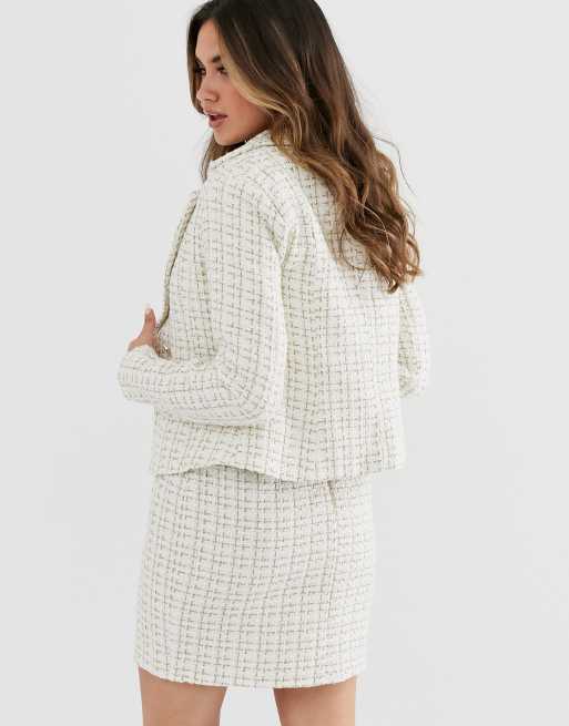 Slim-fit tweed jacket white - Women