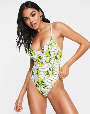 women's lemon print bathing suit